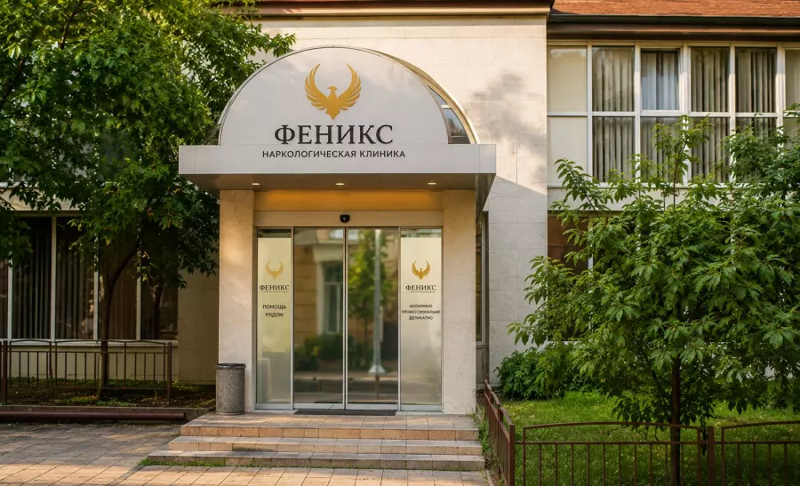 Вход в наркологическую клинику «Феникс» в Рошале